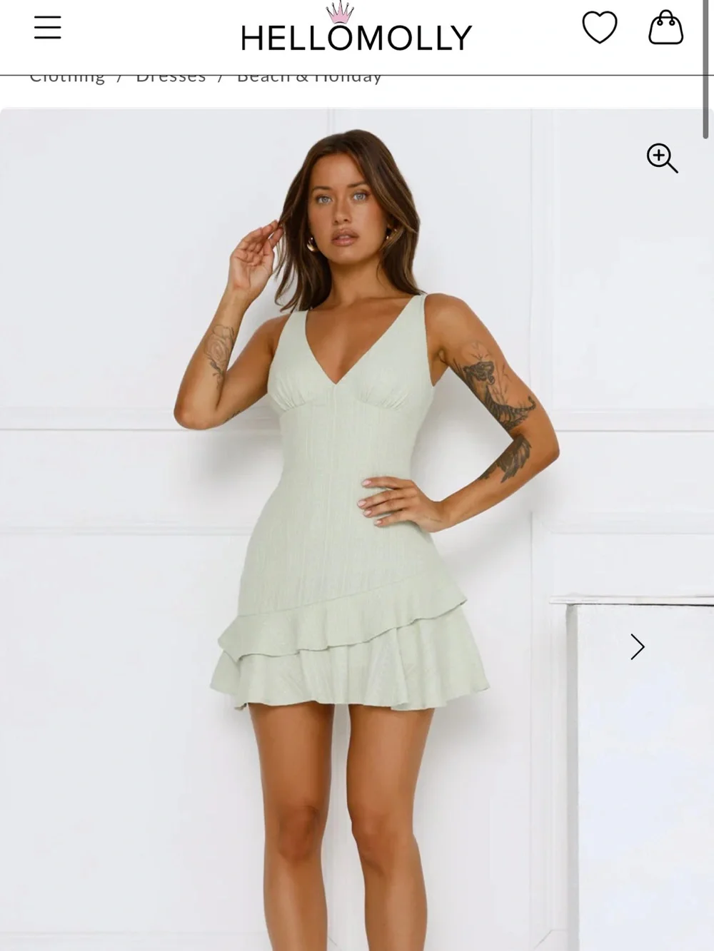 Hello Molly Light Sage V-Neck Ribbed Ruffle Mini Dress - Picture 1 of 5